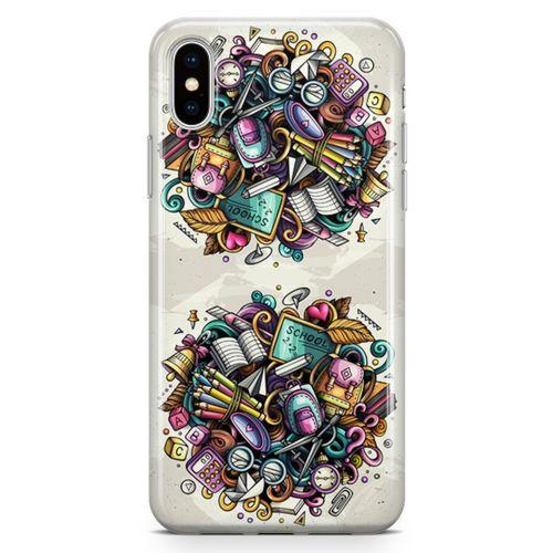 Apple iPhone XS Max Kılıf Kırtasiye Malzemeleri Doodle Arka Kapak Koruma Desenli Full Koruyucu