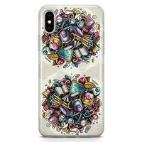 Apple iPhone XS Max Kılıf Kırtasiye Malzemeleri Doodle Arka Kapak Koruma Desenli Full Koruyucu