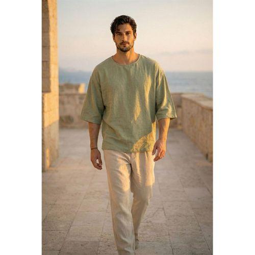 Castiel Bisiklet Yaka Fakir Kol Oversize Kısa Kol T-shirt - Haki