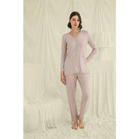 Uzun Kollu Düğmeli V Yaka Pijama Takımı