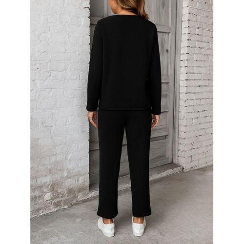 Kadın Uzun Kollu Yanları Nervurlu Viskon Iki Iplik Ve Pantolon Ikili Takım