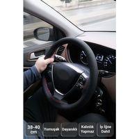 Noktalı Siyah Deri Kırmızı Dikiş Direksiyon Kılıfı