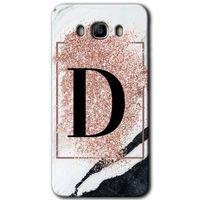 Galaxy J7 2016 Kılıf HD Desen Baskılı Arka Kapak - Pembe Mermer Desenli D Harfi