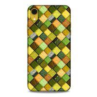 Apple iPhone XR Kılıf Patchwork (49) Ultra Silikon Kılıf Sarı Yeşil