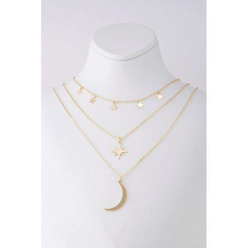 Altın Renk Kutup Yıldızı Ve Hilal Figürlü Çok Katmanlı Kombin Kolye SNJ-00326