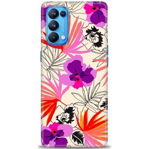 Oppo Reno 5 Pro Kılıf HD Baskılı Kılıf - Kırmızı Mor Çiçekler + Tam Ekran Koruyucu