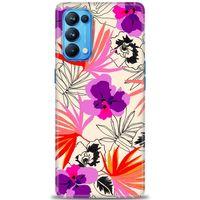 Oppo Reno 5 Pro Kılıf HD Baskılı Kılıf - Kırmızı Mor Çiçekler + Tam Ekran Koruyucu