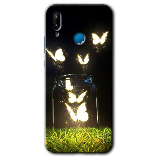 MRCİLETİSİM Huawei P20 Lite Kılıf HD Desen Baskılı Arka Kapak + Temperli Cam - Işıklı Kelebekler