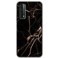 Potkal Hediye Fabrikası Huawei P Smart 2021 Kılıf HD Desen Baskılı Arka Kapak - Siyah Gold Mermer
