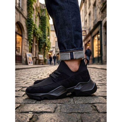 403 Yumuşak Triko Dokulu Yüksek Taban Siyah Spor Ayakkabı