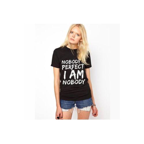 Nobody Baskılı Dar Kesim Kadın Siyah t-shirt
