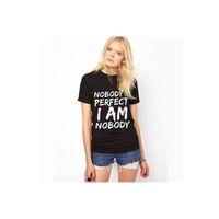 Nobody Baskılı Dar Kesim Kadın Siyah t-shirt