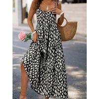 Kadın Askılı Yuvarlak Yaka Fırfırlı Desenli Uzun Bürümcük Elbise