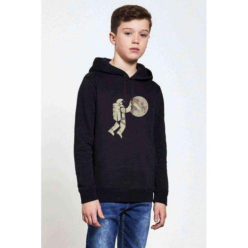 Astronot Cleaner Baskılı Unisex Çocuk Kapüşonlu Siyah Sweatshirt