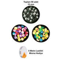 90 Adet 10 mm Polimer Kil Fimo Boncuk Takı Bileklik + 5 Metre Misina Hediye - Yin Yang - Yin Yang - Limon