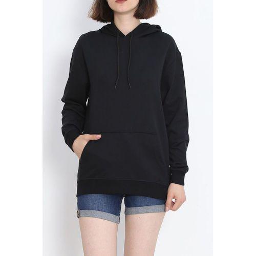 Kapşonlu Kanguru Sweat Siyah