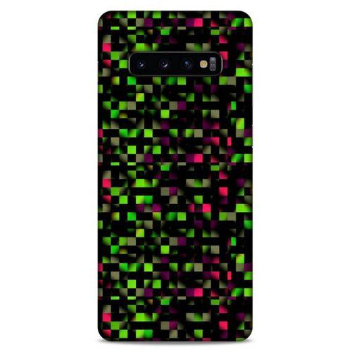 Lopard Samsung Galaxy S10 Plus Uyumlu Kılıf PiXel (25) Antişok Kapak Yeşil Pembe
