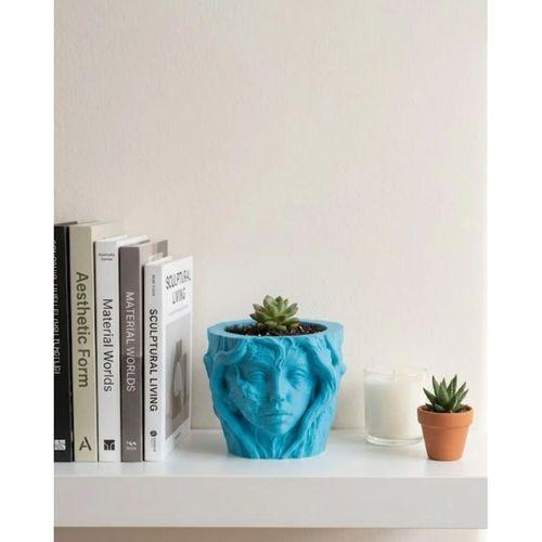 Sanatsal Kadın Yüzü Ağaç Detaylı 3d Baskı Dekoratif Vazo Saksı