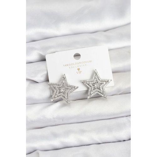 Gümüş Renk Pirinç Zirkon Taşlı Yıldız Model Kadın Küpe