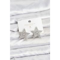 Gümüş Renk Pirinç Zirkon Taşlı Yıldız Model Kadın Küpe