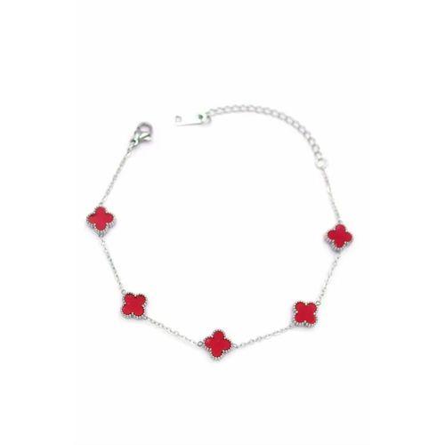 Gümüş VC Yonca Bileklik - Bordo