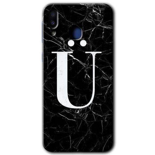 Samsung Galaxy M10s HD Baskılı Kılıf + 9D Tam Ekran Koruyucu - Siyah Mermer Desenli Ü Harfi