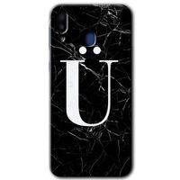 Samsung Galaxy M10s HD Baskılı Kılıf + 9D Tam Ekran Koruyucu - Siyah Mermer Desenli Ü Harfi