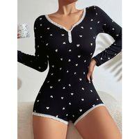 Kadın Siyah Kalp Desenli Pijama Tulumu 5122