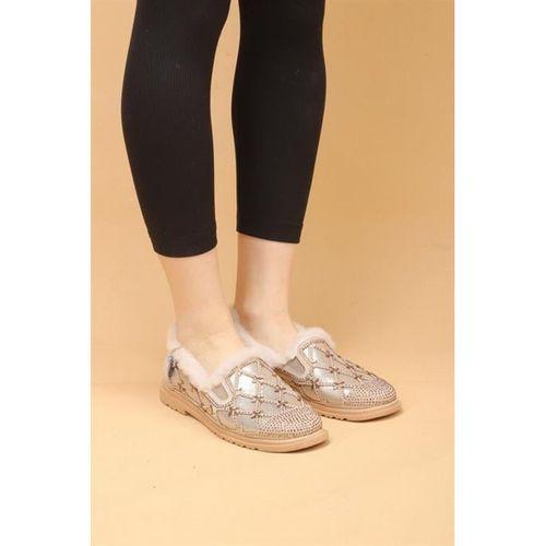 Selaro Bej Renkli Taşlı Desenli İçi Kürklü Kışlık Günlük Ayakkabı