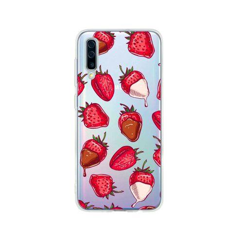 Samsung A50 Çikolatalı Çilek Tasarımlı Premium Şeffaf Silikon Kılıf