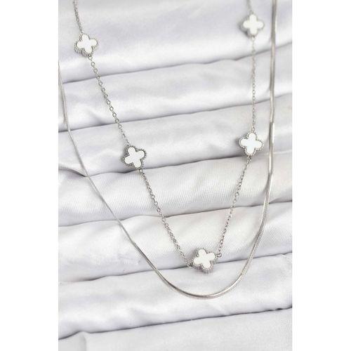 316L Çelik Zincir Gümüş Renk İtalyan Zincirli Yonca Model Kadın Kolye