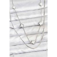 316L Çelik Zincir Gümüş Renk İtalyan Zincirli Yonca Model Kadın Kolye