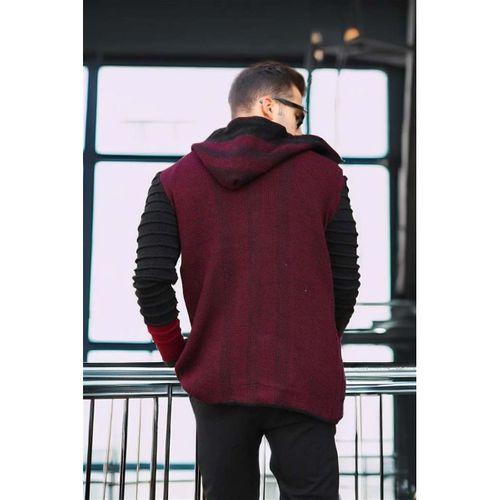 Bordo Erkek Kolları Desenli Panço Hırka