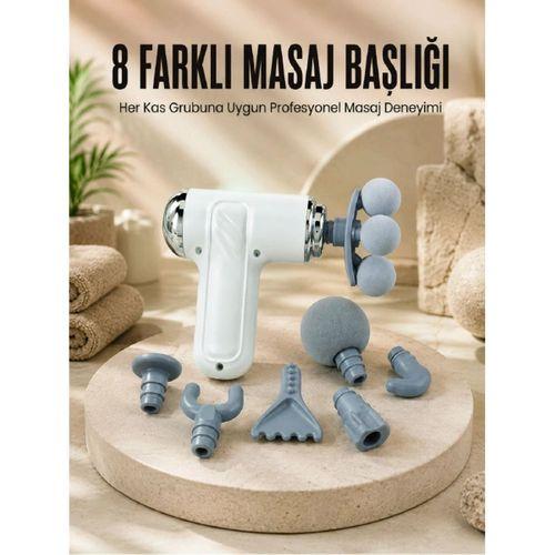 Çok Fonksiyonlu Masaj Tabancası Spor Sonrası Kas Rahatlatıcı 8 Başlıklı Masaj Cihazı