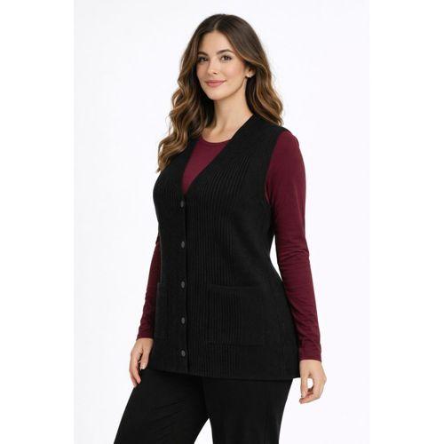 Kadın Anne Triko Yelek Kabartma Çizgi Desen BGL-ST05302