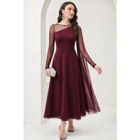 Kadın Uzun Kollu Yarı Balıkçı Yaka Tül Detaylı Uzun Sandy Elbise