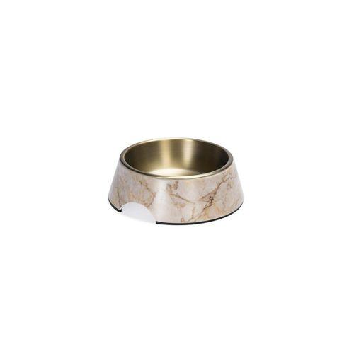 Beeztees DBL Köpek Mama Su Kabı, Mat Altın Rengi Paslanmaz Çelik, Bej Mermer Görünümlü, 17,5cm, 350m