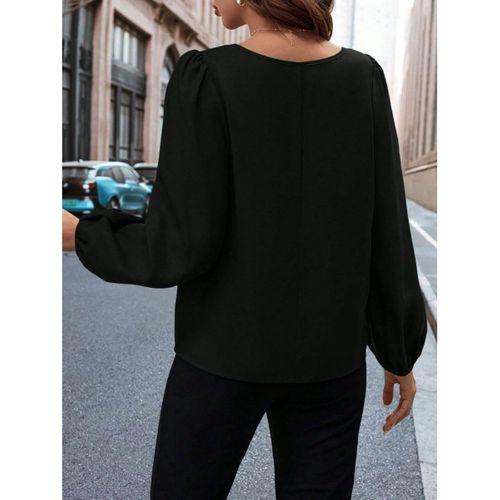 Kadın Uzun Kollu Damla Detaylı Ithal Krep Bluz
