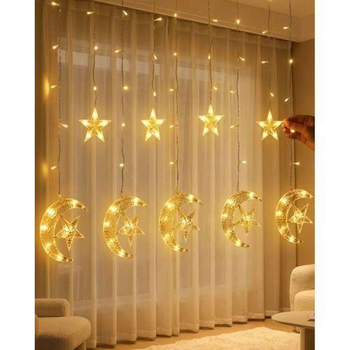 Hilal Yıldız Perde Led Işık 2 Modlu Sıcak Beyaz Dekoratif Aydınlatma