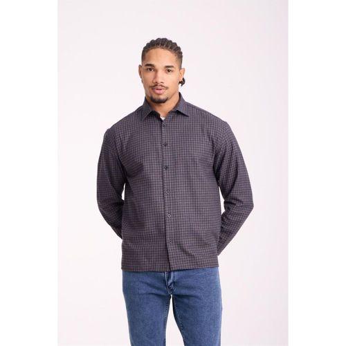 Jonas Ekose Küçük Kareli Relaxed Fit %100 Pamuklu Flanel Kumaş Erkek Gömlek - Kahve