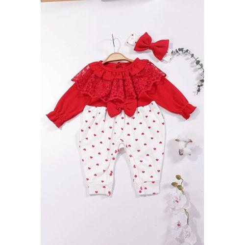 Dantel Yaka Kız Bebek Tulumu % 100 Pamuk