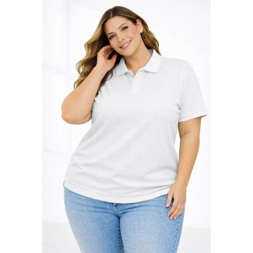 Pike Kumaş Düğmeli Yaka Battal Büyük Beden Günlük Kısa Kol Tişört T-shirt - Beyaz