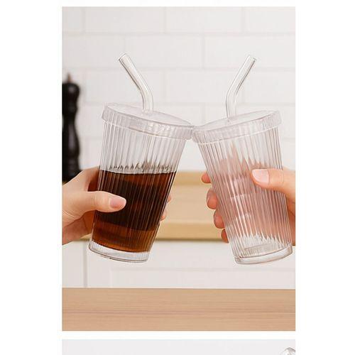 4 Adet Latte Kapaklı Pipetli Kristal Desen Fenomen Bardak Soğuk Kahve, Smoothie, İçecek Bardağı