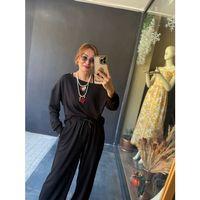 Kadın Uzun Kollu Tek Omuzdan Açık Viskon Iki Iplik Bluz Ve Pantolon Ikili Takım