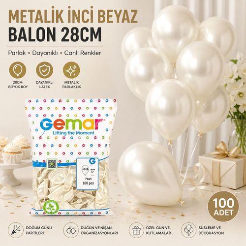 Metalik İnci Beyaz Balon 28 cm (11'') - 100 Adet