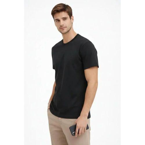 Erkek Bisiklet Yaka Tişört Regular Kalıp Basic Pamuklu Günlük Kullanım T-shirt - Siyah