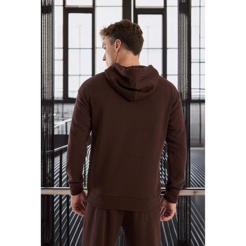 Haneke Regular Kalıp Diagonal 3 İplik Fermuarlı Kapüşonlu Erkek Sweatshirt - Kahve