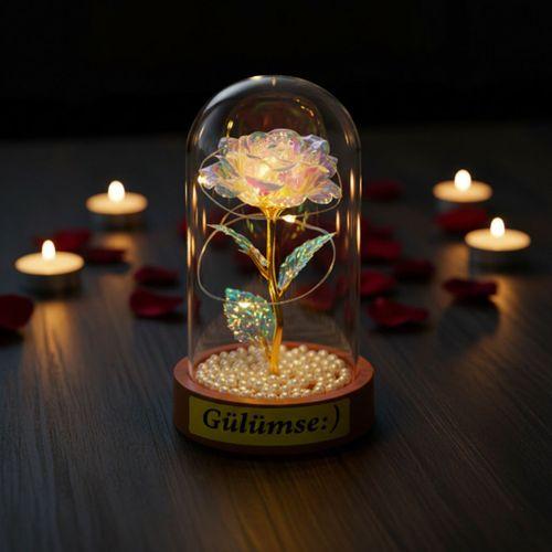 İncili Sonsuzluk Gülü Ledli Fanus