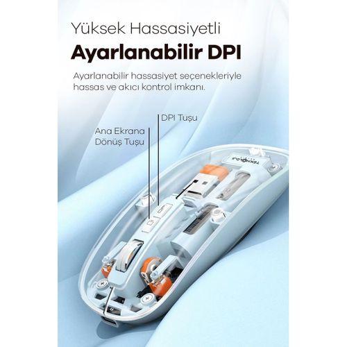 Bluetooth Usb Çift Modlu Sessiz Mouse, Type-c Şarjlı, Dpı Ayarlı, Kablosuz 10m Çekim Mesafeli, Taşınabilir Şarjlı Mouse Siyah