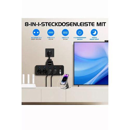 Termal Akım Korumalı 4’lü Duvar Tipi Priz 2x Usb 2x Type-c Çıkışlı Grup Priz Çoğaltıcı Siyah (2500w)